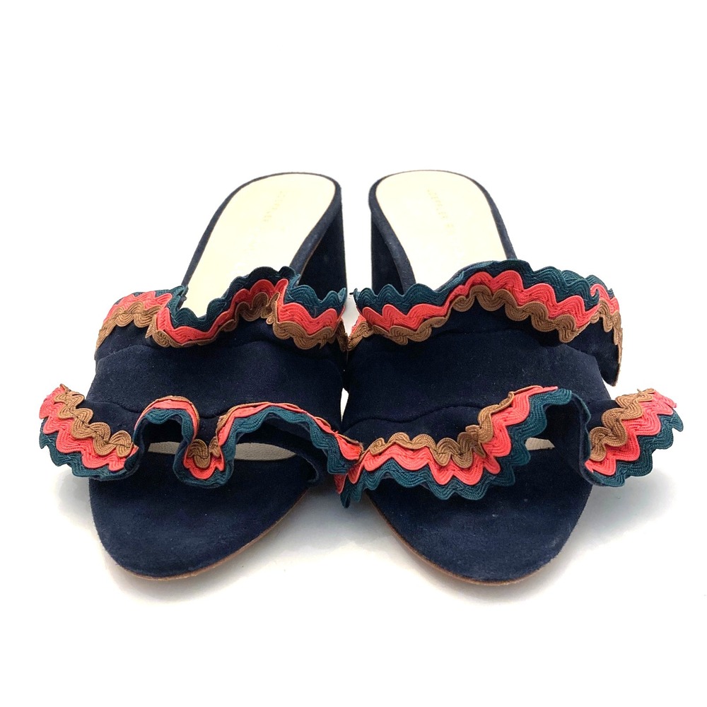 Loeffler Randall Vera Ruffled Sandals Heeled Slides Navy Suede Womens 5 - Picture 4 of 8